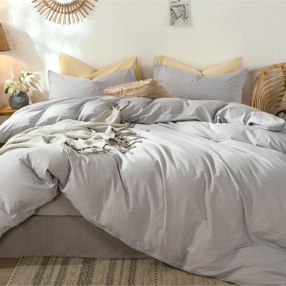 100% Cotton Twin Size Duvet Cover Set Gray